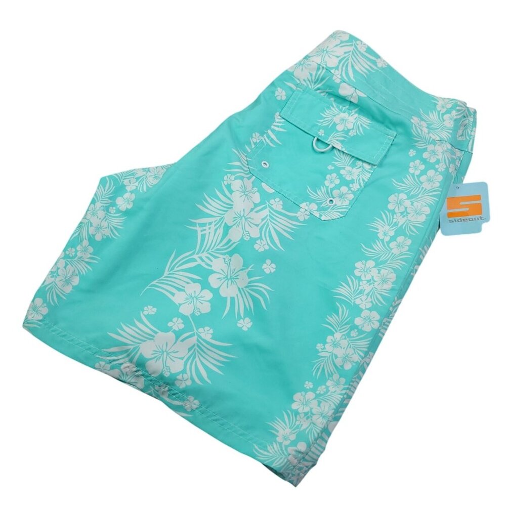 Sideout Floral Womens Swim Shorts Juniors 15 Aqua Blue Pocket New